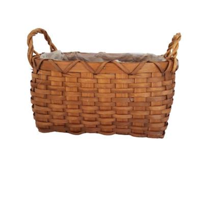 Cesto Em Lâmina De Madeira Com Alças Alt 22cm X Comp 28cm X Larg 21cm