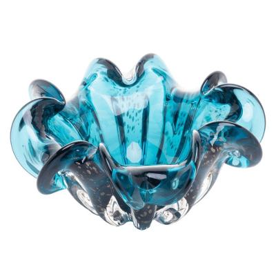 Centro De Mesa Murano Azul Marinho Com Rosè 24cm ø