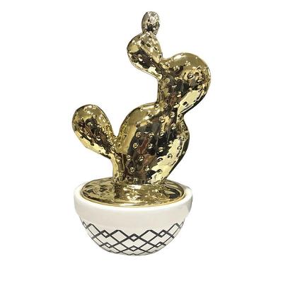 Vaso Pote Decorativo Cerâmica Branco com Dourado
