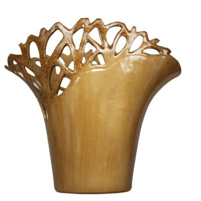 Vaso Decorativo Cerâmica Ouro Envelhecido Vazado 31cm X 36cm X 13cm