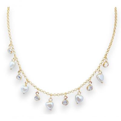 Chocker Coração Perola E Ponto De Luz Dourado