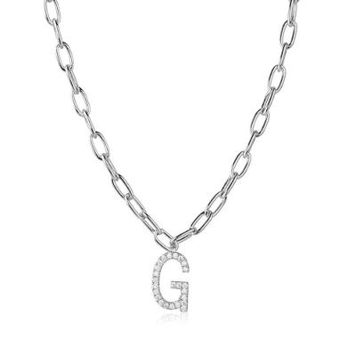 Colar Pingente Inicial Cravejada Ródio Branco Letras G