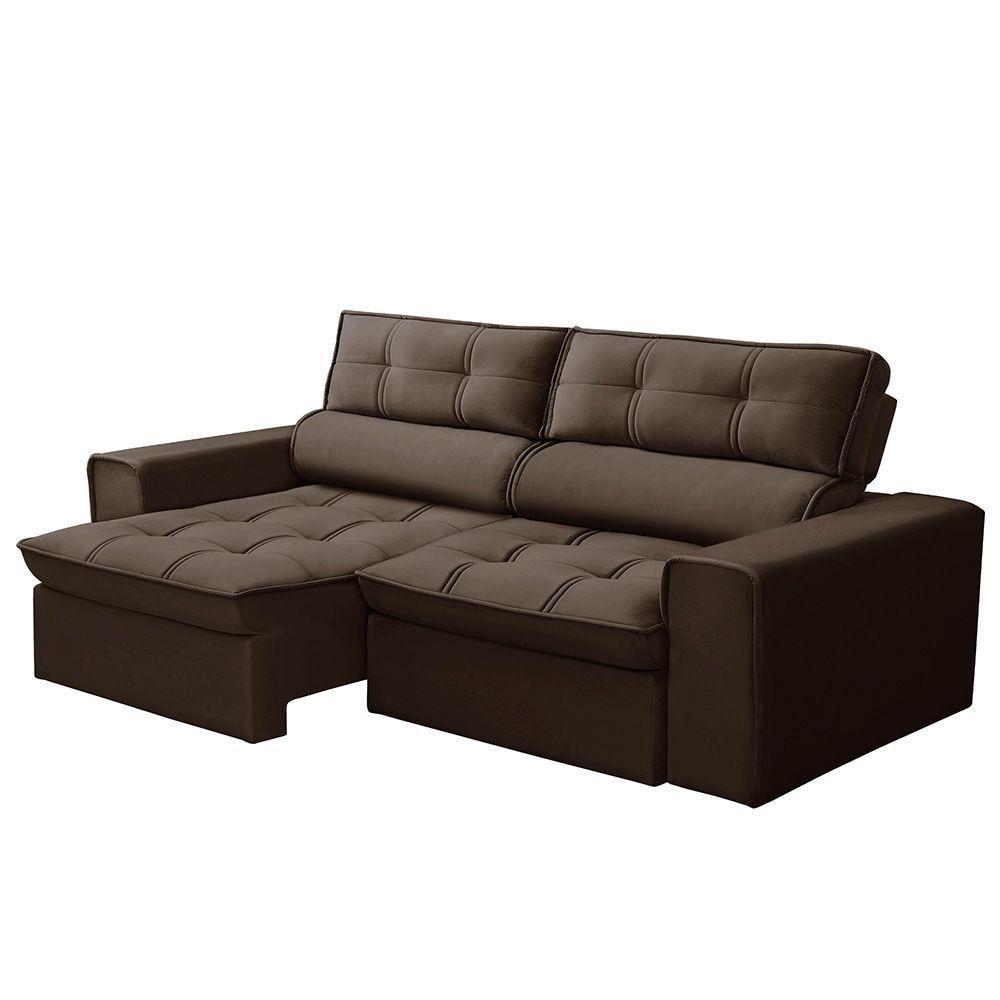 Sofá Retrátil Reclinável 3 Lugares 200cm Blanches F05 Veludo Marrom - Mpozenato - 1