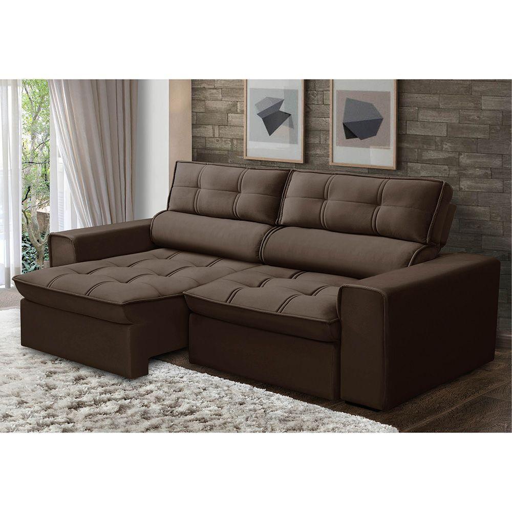 Sofá Retrátil Reclinável 3 Lugares 200cm Blanches F05 Veludo Marrom - Mpozenato - 4