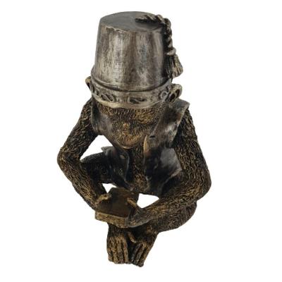 Escultura Macaco Em Resina Bronze E Ouro Envelhecido 20cm