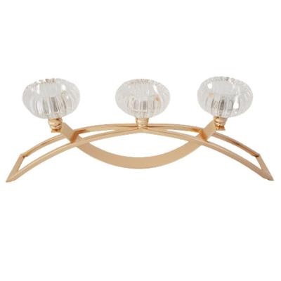 Candelabro Metal Dourado 3 Porta Velas Em Vidro 42cm