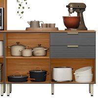 Balcão De Cozinha Ambiente Alba 120cm Amêndola Grafito Prime Tx Com Tampo - Demóbile - 3