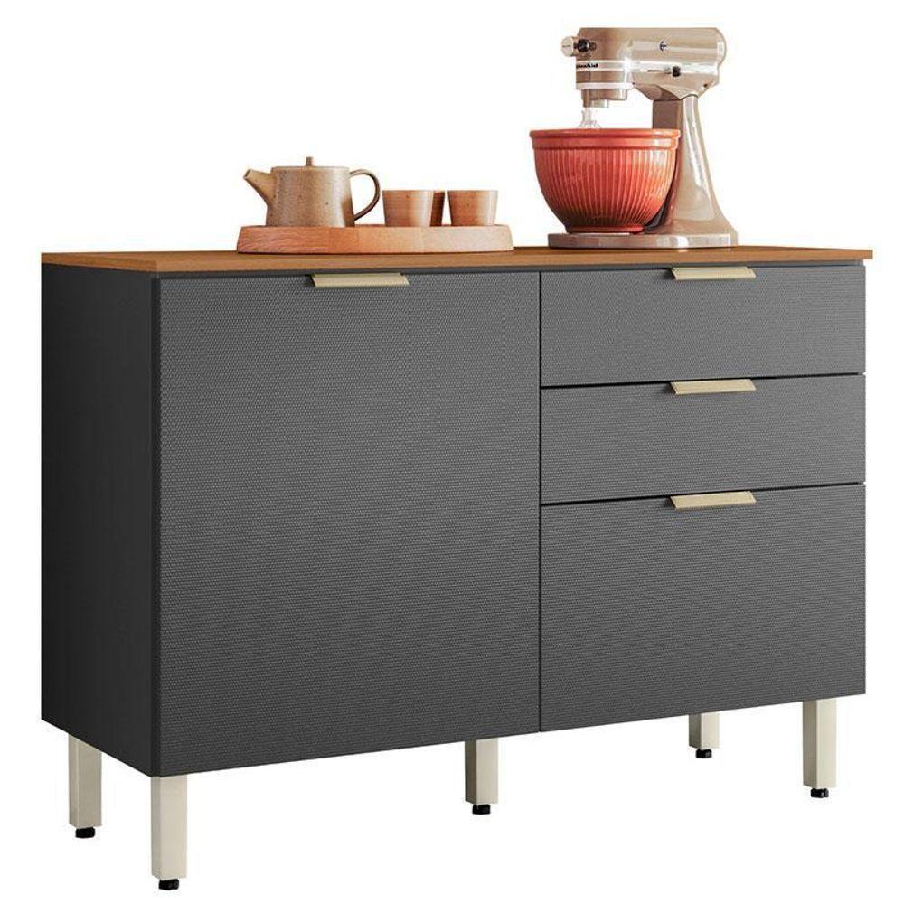 Balcão De Cozinha Alba 120cm Amêndola Grafito Prime Tx Com Tampo - Demóbile - 1