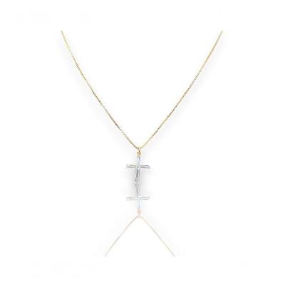 Corrente Com Cruz Pedra Cristal 70cm Dourado
