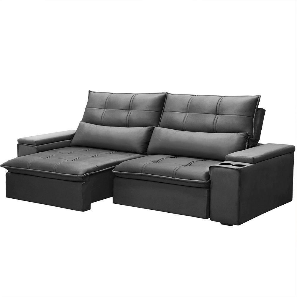 Sofá Retrátil Reclinável 3 Lugares 210Cm Moritz F05 Veludo Grafite - Mpozenato - 1