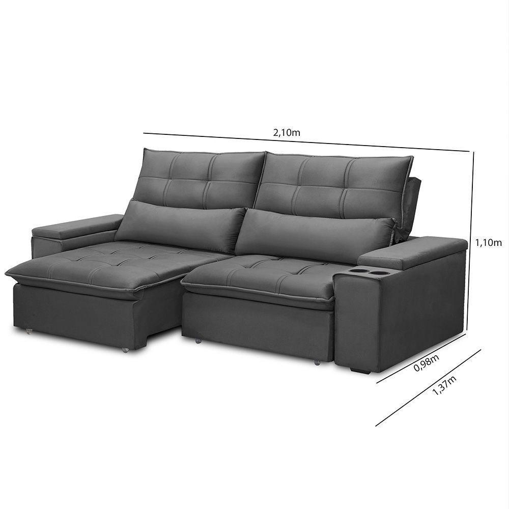 Sofá Retrátil Reclinável 3 Lugares 210Cm Moritz F05 Veludo Grafite - Mpozenato - 2