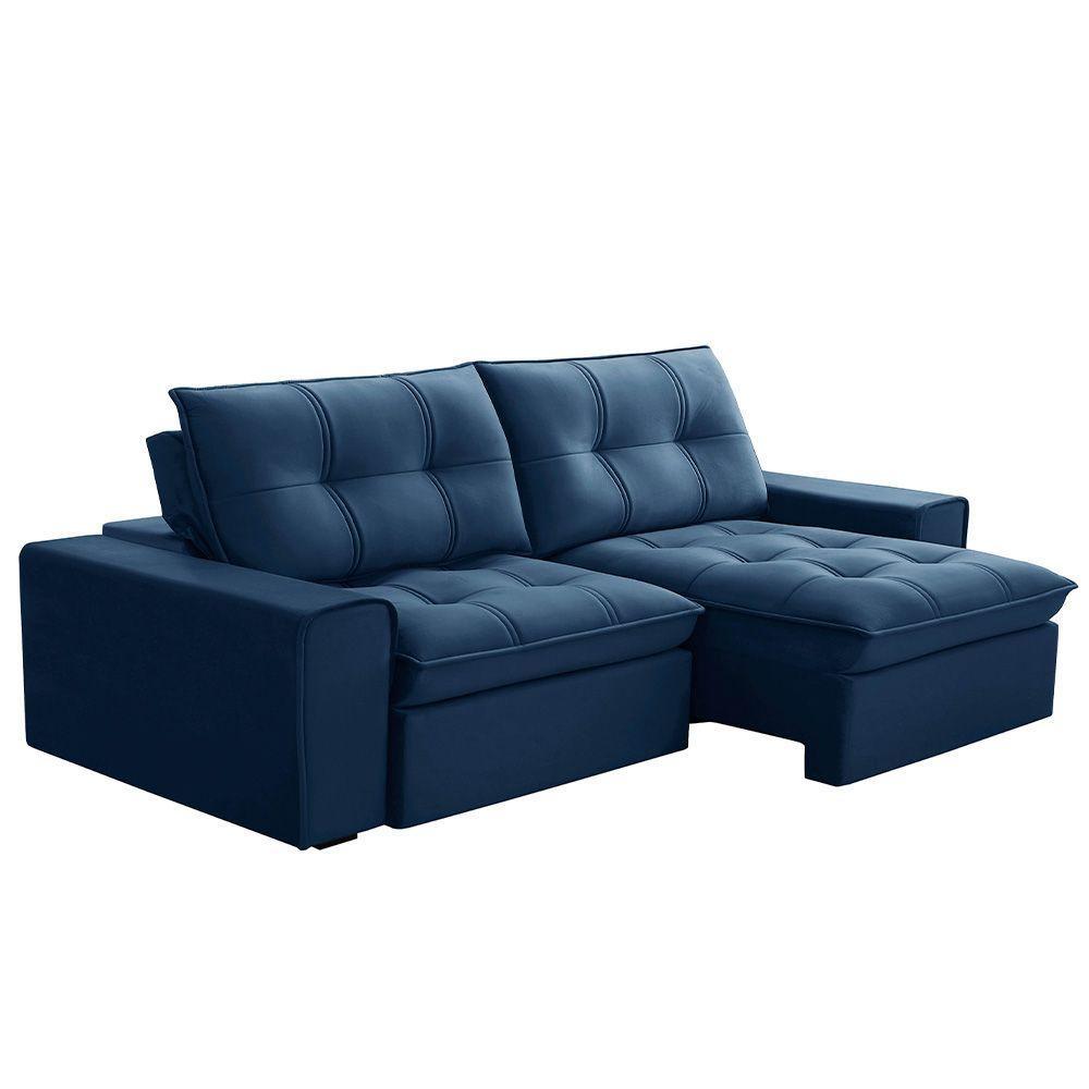 Sofá Retrátil Reclinável 3 Lugares 210Cm Argon F05 Veludo Azul - Mpozenato - 1