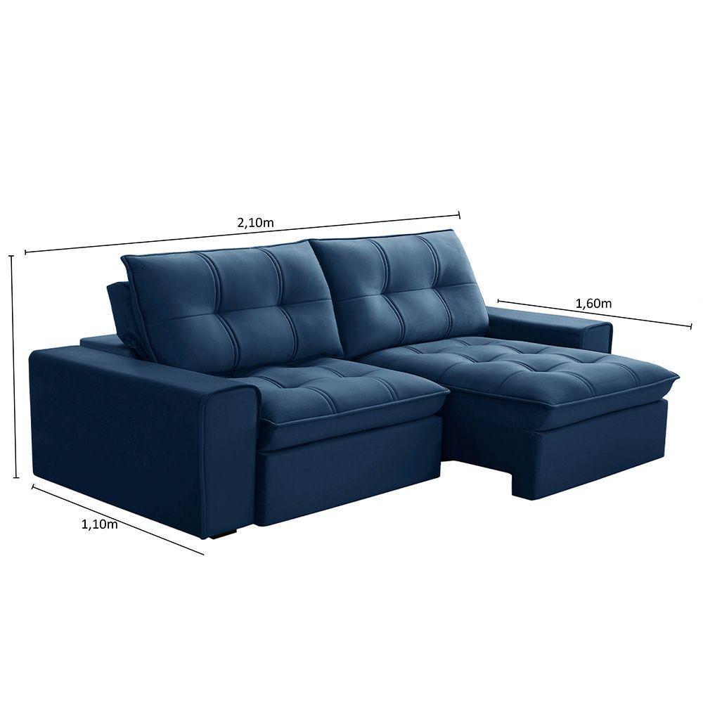 Sofá Retrátil Reclinável 3 Lugares 210Cm Argon F05 Veludo Azul - Mpozenato - 2
