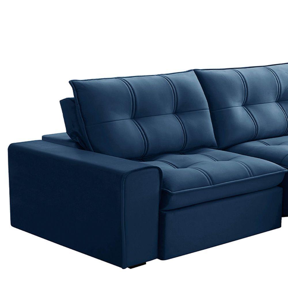 Sofá Retrátil Reclinável 3 Lugares 210Cm Argon F05 Veludo Azul - Mpozenato - 3