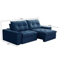 Sofá Retrátil Reclinável 3 Lugares 210Cm Argon F05 Veludo Azul - Mpozenato - 2