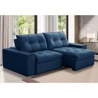 Sofá Retrátil Reclinável 3 Lugares 210Cm Argon F05 Veludo Azul - Mpozenato - 4