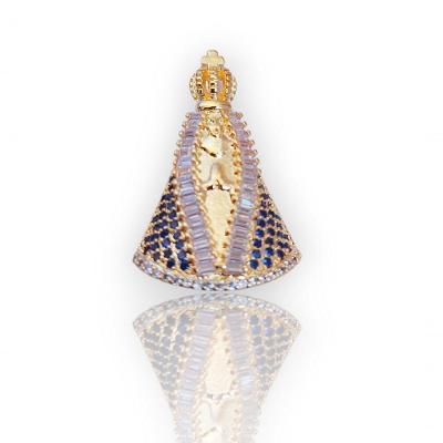 Pingente Nossa Senhora Aparecida Baguete E Safira No Manto Dourado
