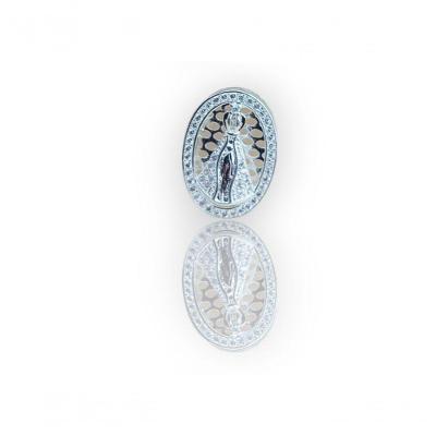 Pingente Oval Duplo Nossa Senhora Aparecida Prata