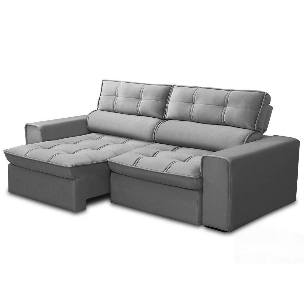 Sofá Retrátil Reclinável 3 Lugares 200cm Blanches F05 Veludo Prata - Mpozenato - 8