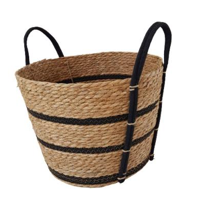Cesto Em Palha Com Alças De Algodão 33cm