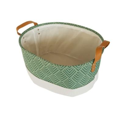Cesto Multi Uso Oval Em Algodão Cru Forrado Com Alças Alt 21cm X Larg 31cm X Comp 40cm