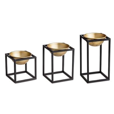 Kit 3 Cachepot Dourado Suporte Metálico Preto