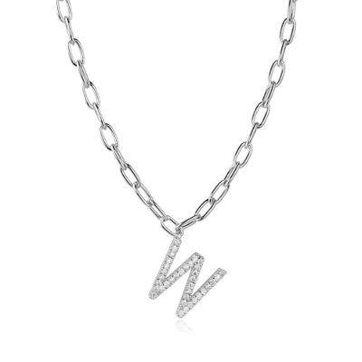 Colar Pingente Inicial Cravejada Ródio Branco Letras W