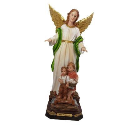 Estatueta Anjo Da Guarda Em Resina Com Iluminação 30cm
