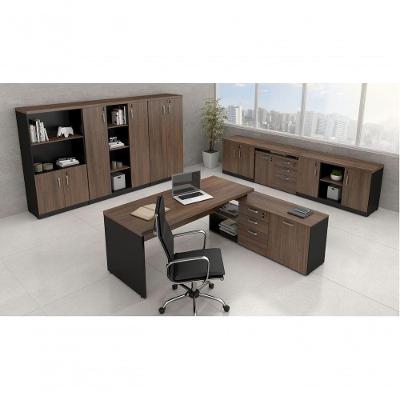 Mesa Diretor Em L Web40 1,90 X 1,60M C/ Armário Ameixa/Preto