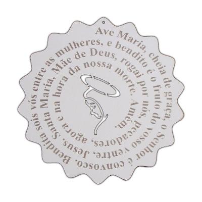 Placa Decorativa Oração Ave Maria Redondo Floral Mdf