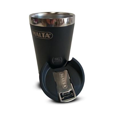 Copo Térmico Para Cerveja Chopp Gelado Em Inox 473ml Cqs 5748 Preto Com Tampa E Abridor - Malta