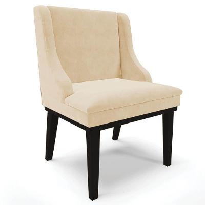 Cadeira Estofada Para Sala De Jantar Base Fixa De Madeira Preto Lia Suede Bege