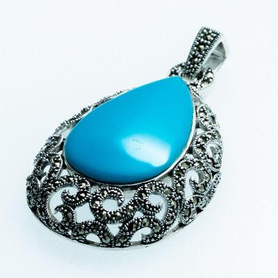 Pingente Bali Prata 925 Gota Com Pedra Natural - Turquesa