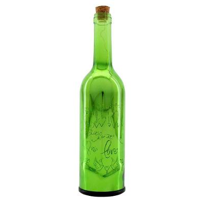 Luminária Garrafa Decorativa De Vidro Verde Com Led 29cm