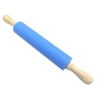 Rolo De Massa De Silicone Com Cabo De Madeira Cor:azul