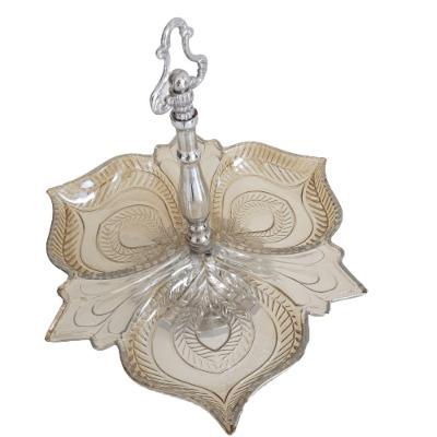 Petisqueira Vidro âmbar 3 Potes + Suporte Alt 35cm X 35cm Diâmetro