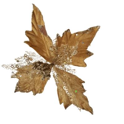 Flor Artificial Natalina Poinsétia Dourada 19cm 20cm