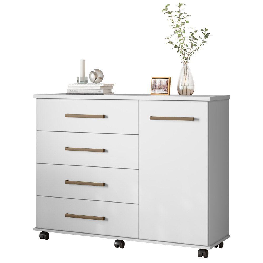Cômoda Para Quarto 1 Porta 4 Gavetas Flora D02 Branco - 1