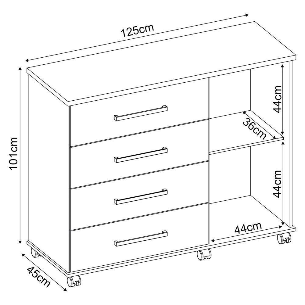 Cômoda Para Quarto 1 Porta 4 Gavetas Flora D02 Branco - 3