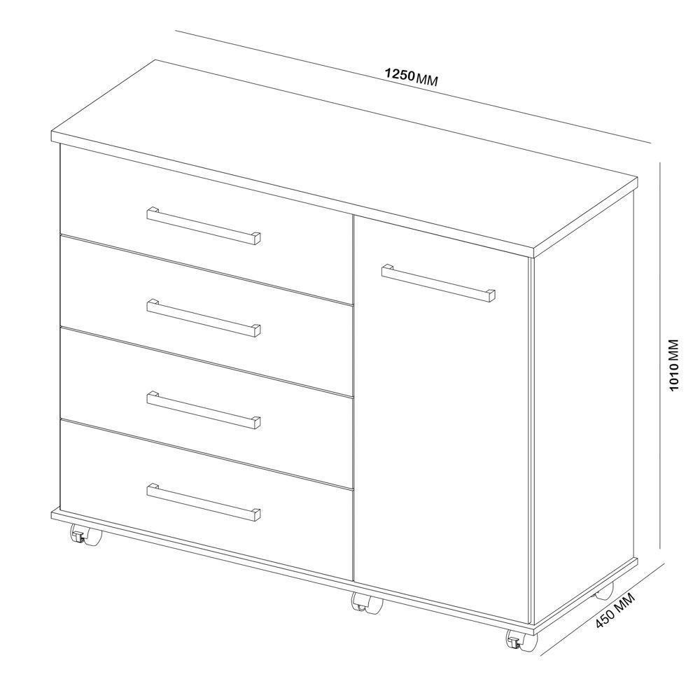 Cômoda Para Quarto 1 Porta 4 Gavetas Flora D02 Branco - 4