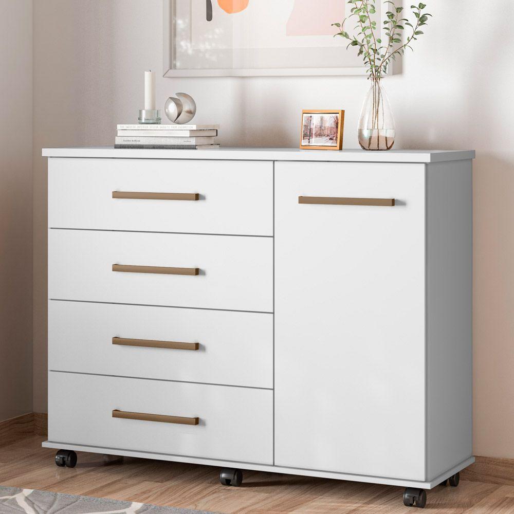 Cômoda Para Quarto 1 Porta 4 Gavetas Flora D02 Branco - 6