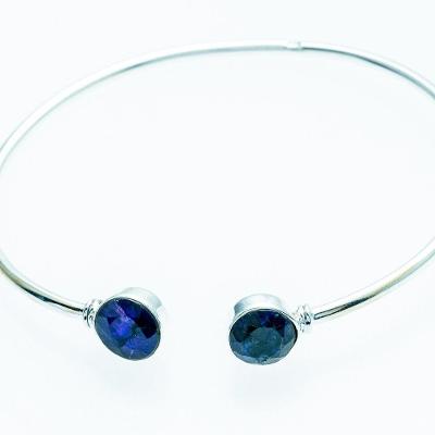 Bracelete Feminino Prata 925 Com Pedra Natural - Safira Indiana
