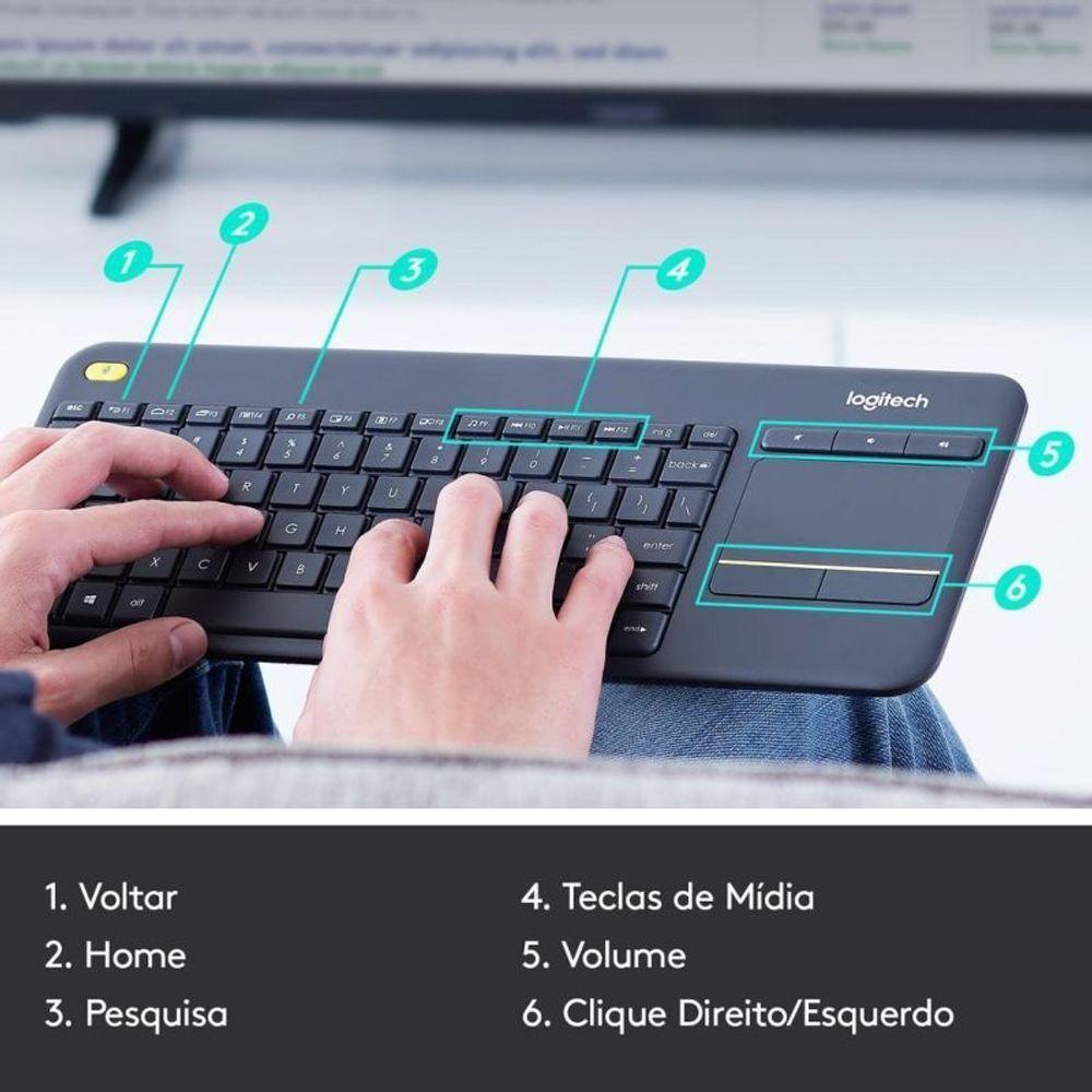 Kit Teclado Sem Fio Com Touch Integrado Logitech K400 Plus T - 4