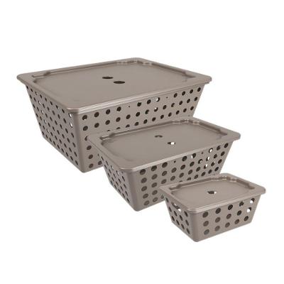 Kit De Cestos Organizadores One Cinza Com Tampa 3 Peças Coza