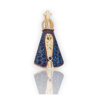 Pingente Nossa Senhora Aparecida Com Manto Zircônia Azul