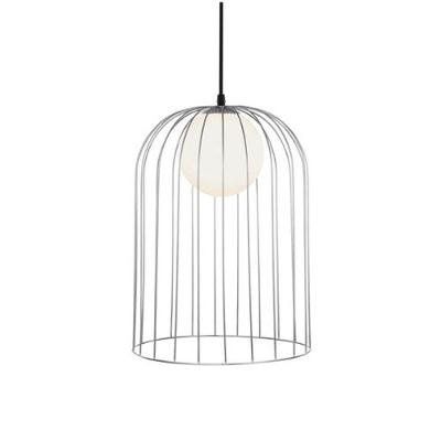 Pendente Em Metal Na Prata E Vidro Opal Branco - 20cm