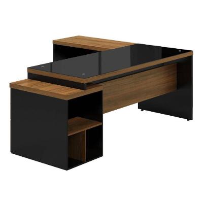 Mesa Executiva Web40 C/ Vidro 1,72X1,60 C/ Gav. Nogal/Preto