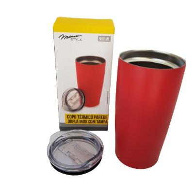 Copo Térmico Parede Dupla Inox Vermelho Com Tampa 590ml
