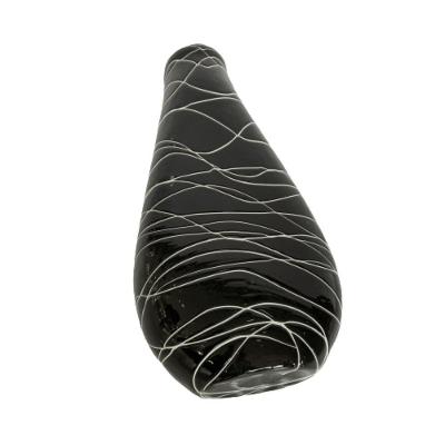 Vaso Cerâmica Preto Listas Brancas 35cm