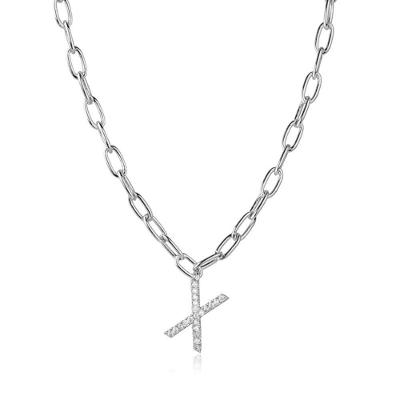 Colar Pingente Inicial Cravejada Ródio Branco Letras X